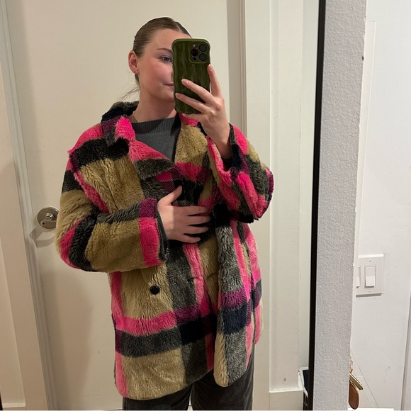 Vilagallo Faux Fur Plaid Jacket - Picture 4 of 7